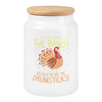 Dinde dans le groupe : blague sur les baguettes de batterie - Boîte à biscuits avec couvercle en bois - blanc - Devant