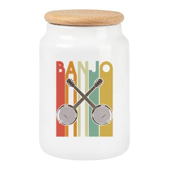 Crossed Banjos Retro Vintage - Keksdose mit Holzdeckel - Weiß - Vorne