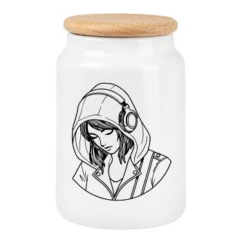 Woman Love Music - Cookie Jar with Wooden Lid - white - Front