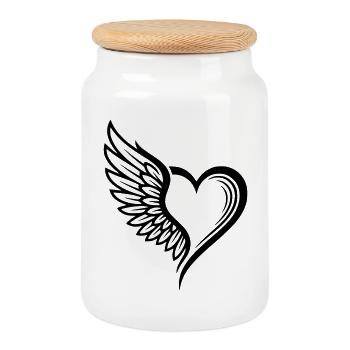 Angel Wings Heart Logo - Cookie Jar with Wooden Lid - white - Front