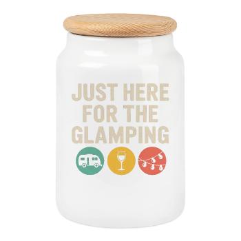 Je suis juste là pour le Glamping - Boîte à biscuits avec couvercle en bois - blanc - Devant