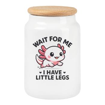 Axolotl Saying Meme Humor Funny Little Legs - Cookie Jar with Wooden Lid - white - Front