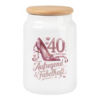 40 & Still Exciting & Fabulous Pink High - Cookie Jar with Wooden Lid - white - Front