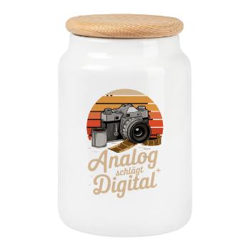 Analog Beats Digital Retro Camera Photography - Cookie Jar with Wooden Lid - white - Front