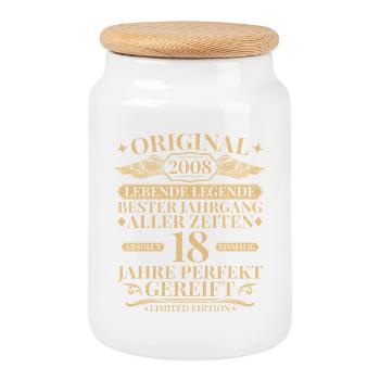 Vintage 2008 Year Legend 18th Birthday - Cookie Jar with Wooden Lid - white - Front