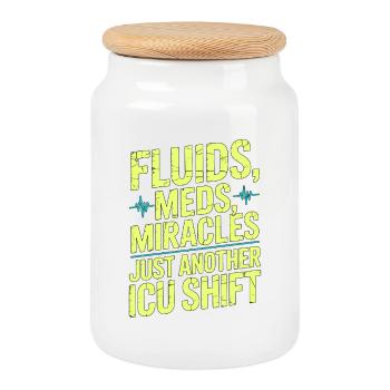 ICU Nurse Fluids Meds Miracles Intensive Care - Keksdose mit Holzdeckel - Weiß - Vorne