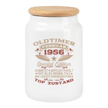 75e anniversaire Oldtimer Millésime de février 1956 - Boîte à biscuits avec couvercle en bois - blanc - Devant