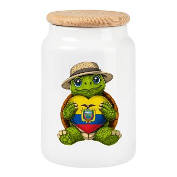 Ecuadorian Tortoise - Cookie Jar with Wooden Lid - white - Front