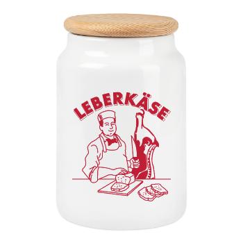 Lustiger Metzger Leberkäse Bayrischer Döner - Keksdose mit Holzdeckel - Weiß - Vorne