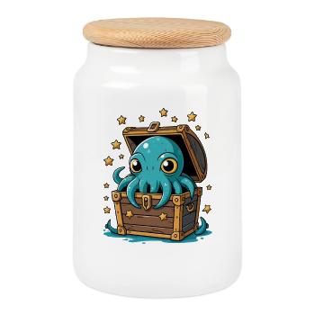Octopus in the Treasure of the Stars - Cookie Jar with Wooden Lid - white - Front