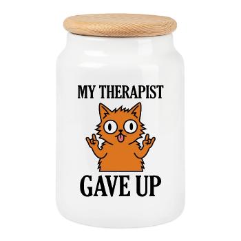 My Therapist Gave Up Funny Cat Meme - Cookie Jar with Wooden Lid - white - Front
