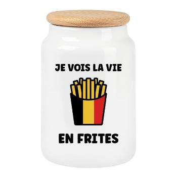 Belgian Fries Flag Graphic - Cookie Jar with Wooden Lid - white - Front
