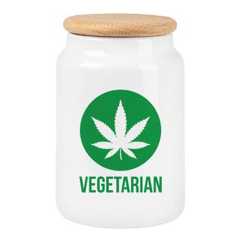 Cannabis végétarien – Design drôle de fumeur - Boîte à biscuits avec couvercle en bois - blanc - Devant