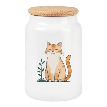 Chat Orange Joyeux en Vert - Boîte à biscuits avec couvercle en bois - blanc - Devant
