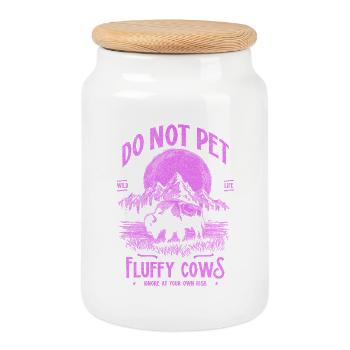 Vintage Buffalo Do Not Pet Fluffy Cows Funny Bison - Cookie Jar with Wooden Lid - white - Front