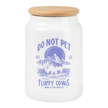 Vintage Buffalo Do Not Pet Fluffy Cows Funny Bison - Cookie Jar with Wooden Lid - white - Front