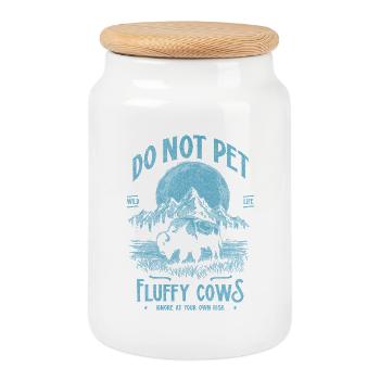 Vintage Buffalo Do Not Pet Fluffy Cows Funny Bison - Cookie Jar with Wooden Lid - white - Front