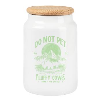 Vintage Buffalo Do Not Pet Fluffy Cows Funny Bison - Cookie Jar with Wooden Lid - white - Front