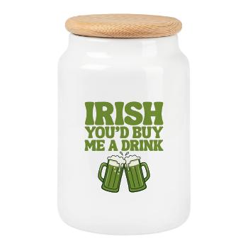 Irish You'd Buy Me A Drink  - Cookie Jar with Wooden Lid - white - Front