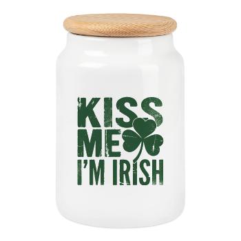 Embrasse-moi, je suis Irish Shamrock - Boîte à biscuits avec couvercle en bois - blanc - Devant