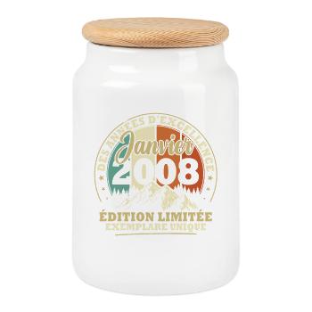 Vintage Janvier 2008 Vintage Cadeau d'anniversaire - Boîte à biscuits avec couvercle en bois - blanc - Devant