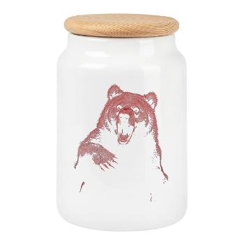 Grizzly Bear Hiking Camping Vintage Brown Bear - Cookie Jar with Wooden Lid - white - Front