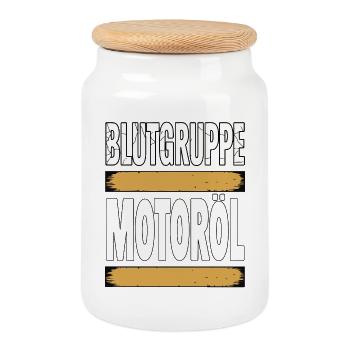 Blutgruppe Motoröl Schrauber Design - Keksdose mit Holzdeckel - Weiß - Vorne