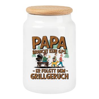 Papa n’a pas besoin de GPS, il suit l’odeur du barbecue - Boîte à biscuits avec couvercle en bois - blanc - Devant