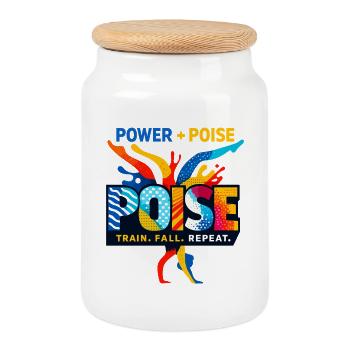 Power + Poise Gymnastics Saying - Cookie Jar with Wooden Lid - white - Front