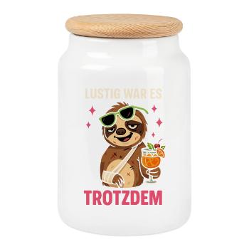 Lustig war es trotzdem Faultier - Keksdose mit Holzdeckel - Weiß - Vorne
