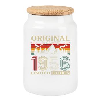70e anniversaire février 1956 Vintage Vintage - Boîte à biscuits avec couvercle en bois - blanc - Devant