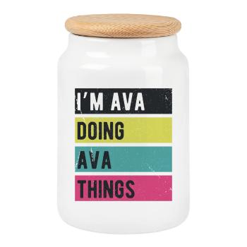 Ich bin Ava und mache Ava Things Retro Colors - Keksdose mit Holzdeckel - Weiß - Vorne