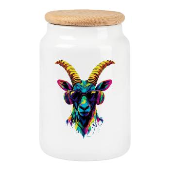 Capricorn Goat Alpine Ibex Capricorn Goats - Cookie Jar with Wooden Lid - white - Front