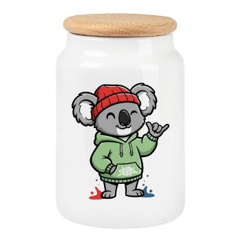 Koala Hoodie Streetstyle - Keksdose mit Holzdeckel - Weiß - Vorne