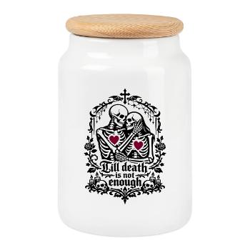 Jusqu’à ce que la mort ne suffise plus | Squelette | Amour éternel - Boîte à biscuits avec couvercle en bois - blanc - Devant