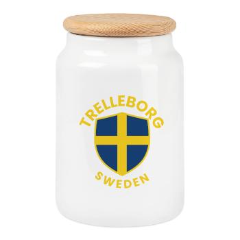 Logo du bouclier du Royaume-Uni de Trelleborg - Boîte à biscuits avec couvercle en bois - blanc - Devant