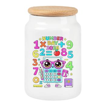 Kawaii-Taschenrechner Klassenzimmerthema - Keksdose mit Holzdeckel - Weiß - Vorne