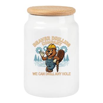 Beaver Drilling Co kann jedes Loch bohren. Schmutz - Keksdose mit Holzdeckel - Weiß - Vorne