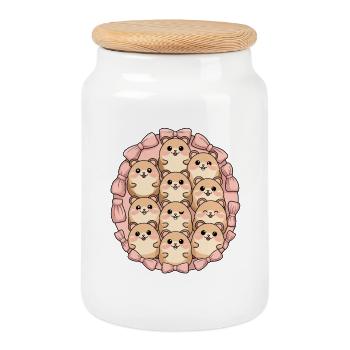  Kawaii Hamster Familie Niedliche Cartoon Hamster - Keksdose mit Holzdeckel - Weiß - Vorne