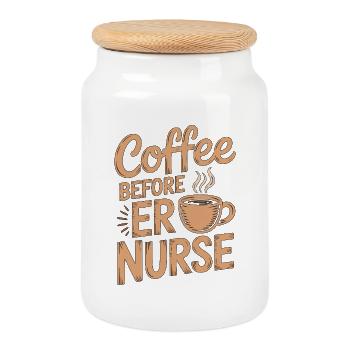 ER Nurse Coffee Before Emergency Room Coffee Lover - Cookie Jar with Wooden Lid - white - Front