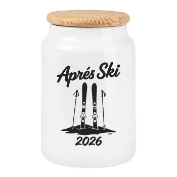 APRES SKI 2026 Winter Holiday Piste Party - Cookie Jar with Wooden Lid - white - Front