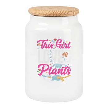 Cette fille adore les plantes amoureuse des plantes - Boîte à biscuits avec couvercle en bois - blanc - Devant