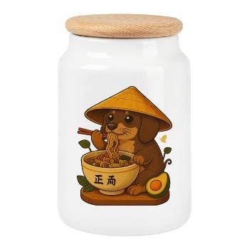 Japanese Ramen Dachshund Noodle Bowl Anime Otaku - Cookie Jar with Wooden Lid - white - Front