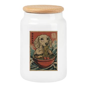 Japanese Ramen Dachshund Noodle Bowl Anime Otaku - Cookie Jar with Wooden Lid - white - Front