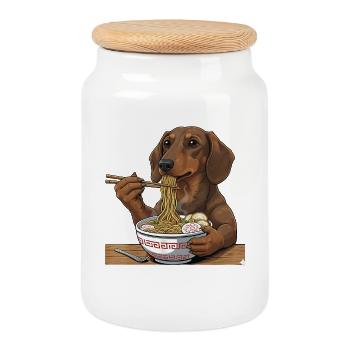Japanese Ramen Dachshund Noodle Bowl Anime Otaku - Cookie Jar with Wooden Lid - white - Front
