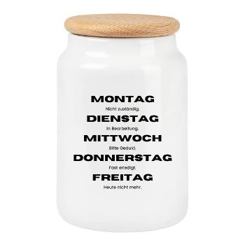 Büro Woche – Nicht zuständig bis Freitag Humor - Keksdose mit Holzdeckel - Weiß - Vorne
