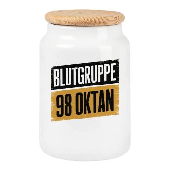 Blood Type 98 Octane - Gasoline Design - Cookie Jar with Wooden Lid - white - Front