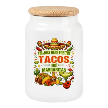 Tacos et Margaritas - Cinco de Mayo - Boîte à biscuits avec couvercle en bois - blanc - Devant