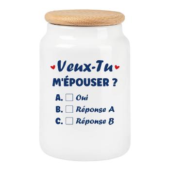 Veux-Tu M'épouser? Défi Coeur - Boîte à biscuits avec couvercle en bois - blanc - Devant