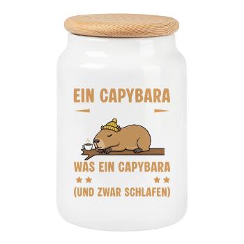 Capybara Must Sleep - Funny Office Saying - Cookie Jar with Wooden Lid - white - Front